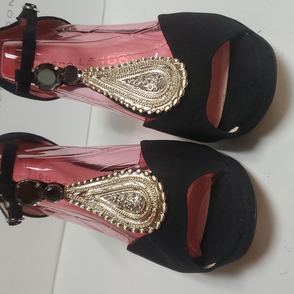 NWT SACHA LONDON Black Leatger Sude Jewled Open Toe Sling Back Heels Size 10 - Picture 5 of 10